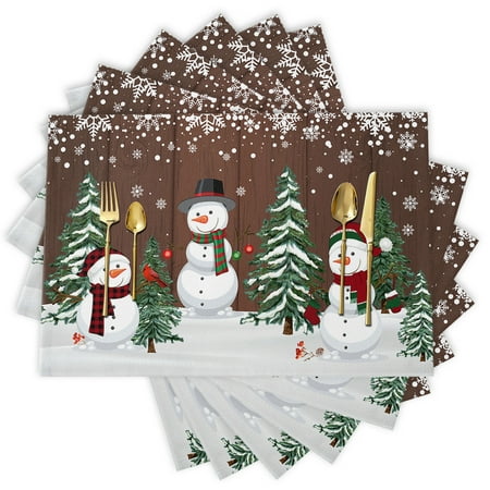 

Christmas Snowman Xmas Decorations Placemats Set of 6 Durable Placemats for Dining Table Placemat Washable for Kitchen Table Heat-resistand Table Mats