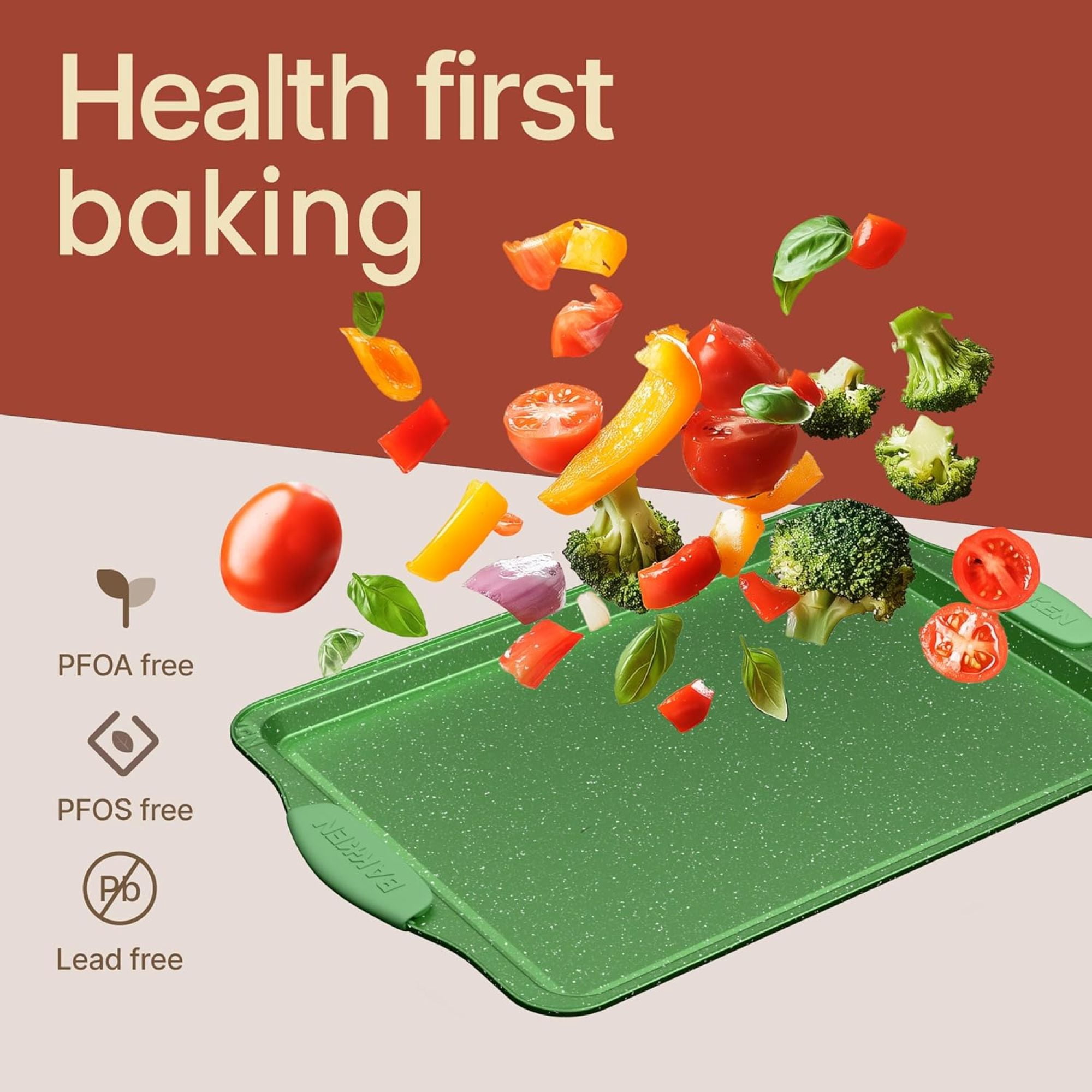 Bakken- Swiss Kitchen Baking Pan Set - Nonstick Green Marble Coating, Carbon Steel Bakeware Sets with Green Silicone Handles, Kitchen Essentials, Oven Safe (Up To 450° F), Set of 3