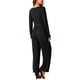 thumbnail image 3 of Mono de manga larga con cuello en V de INSPIRE CHIC para mujer con cinturón, cremallera trasera, elástico, pierna ancha y pantalón largo, 3 of 5