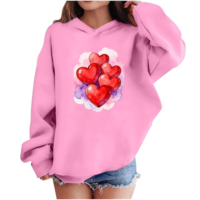RXMEKW Heart Print Full-Zip Hooded Sweatshirt for Boys And Girls In Medium And Large With Pockets