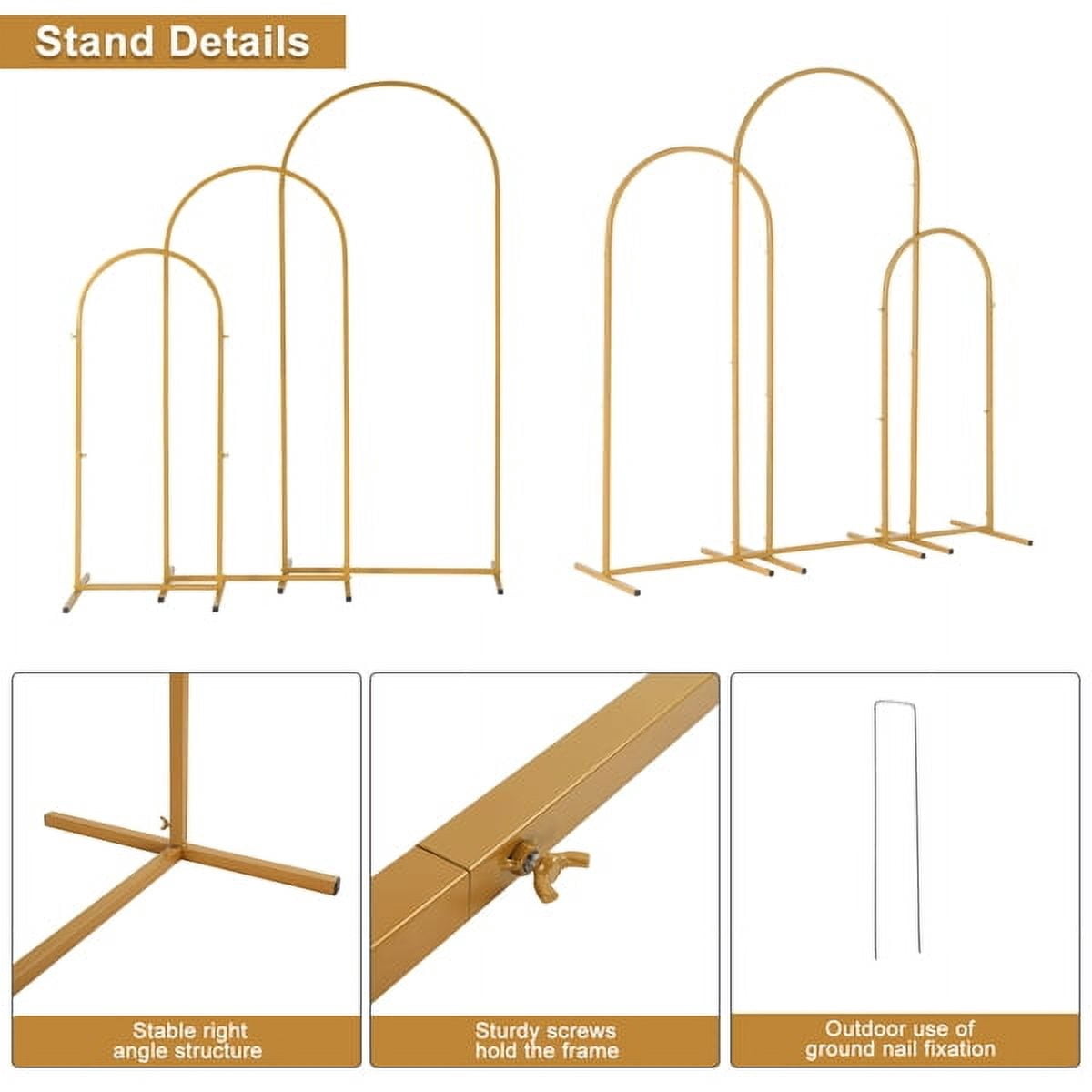 3-Piece Gold Wedding Arch Set, Iron Art Ceremony Arch Backdrop Stand 5.9ft 4.9ft 3.9ft for Indoor Outdoor Wedding Party Decor