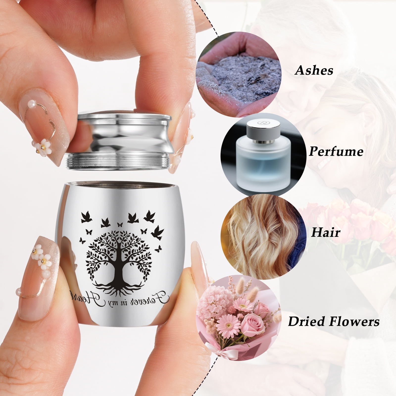 Small Urns for Human Ashes Cremation Keepsakes Urn Stainless Steel 1.57 inches Mini Urn for Human Ashes with Amethyst Crystal Tree Decorative Urn Tree of Life Cremations Ash Keepsake