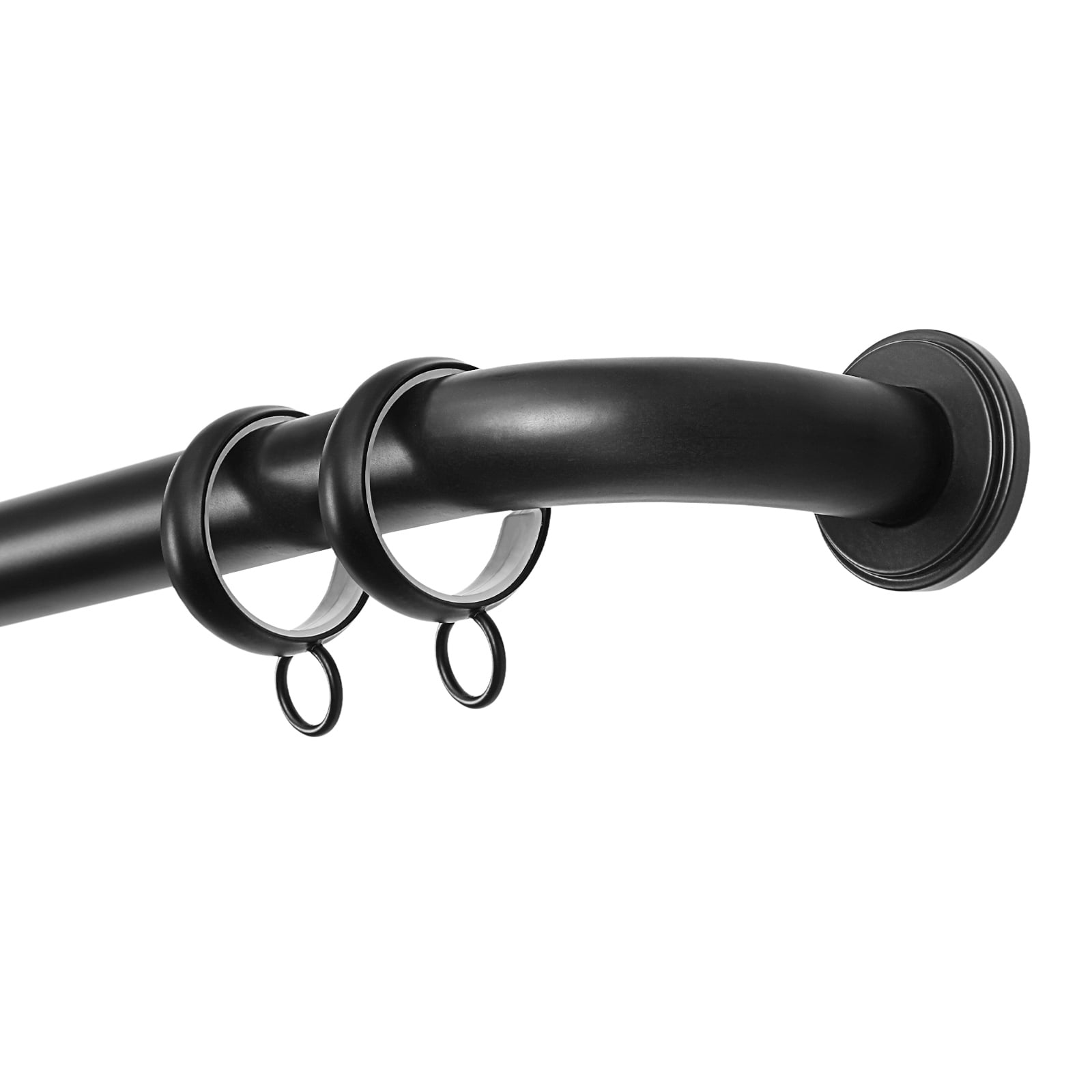 TWOPAGES Vengo Collection Matte Black Adjustable Wrap Around Curtain Rod for 28-48 Windows