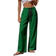 thumbnail image 2 of Women's Casual Mid Waist Wide Leg Pants, Elastic Drawstring Waist Loose Casual Trousers Solid Color with Pockets for Summer Beach | TruBelle,Green S, 2 of 6