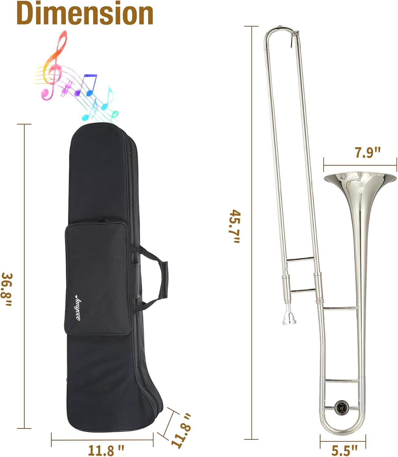 B-Flat Alto Trombone, Nickel-Plated Brass with Mouthpiece, Case, Cleaning Cloth, Gloves & Cleaning Rod, Professional Trombone for Beginners and Musicians