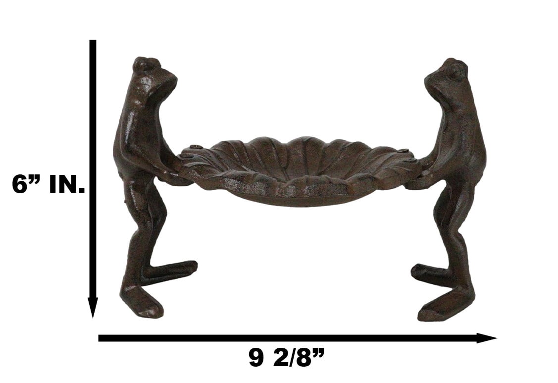 Cast Iron 2 Toad Frogs With Waterlily Lily Pad Bird Feeder Bath Garden Figurine