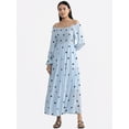 thumbnail image 5 of Biezeib Women's Summer Off-Shoulder Dress Flower Print Long Sleeve Ruched Backless Slim Midi Dress, 5 of 6