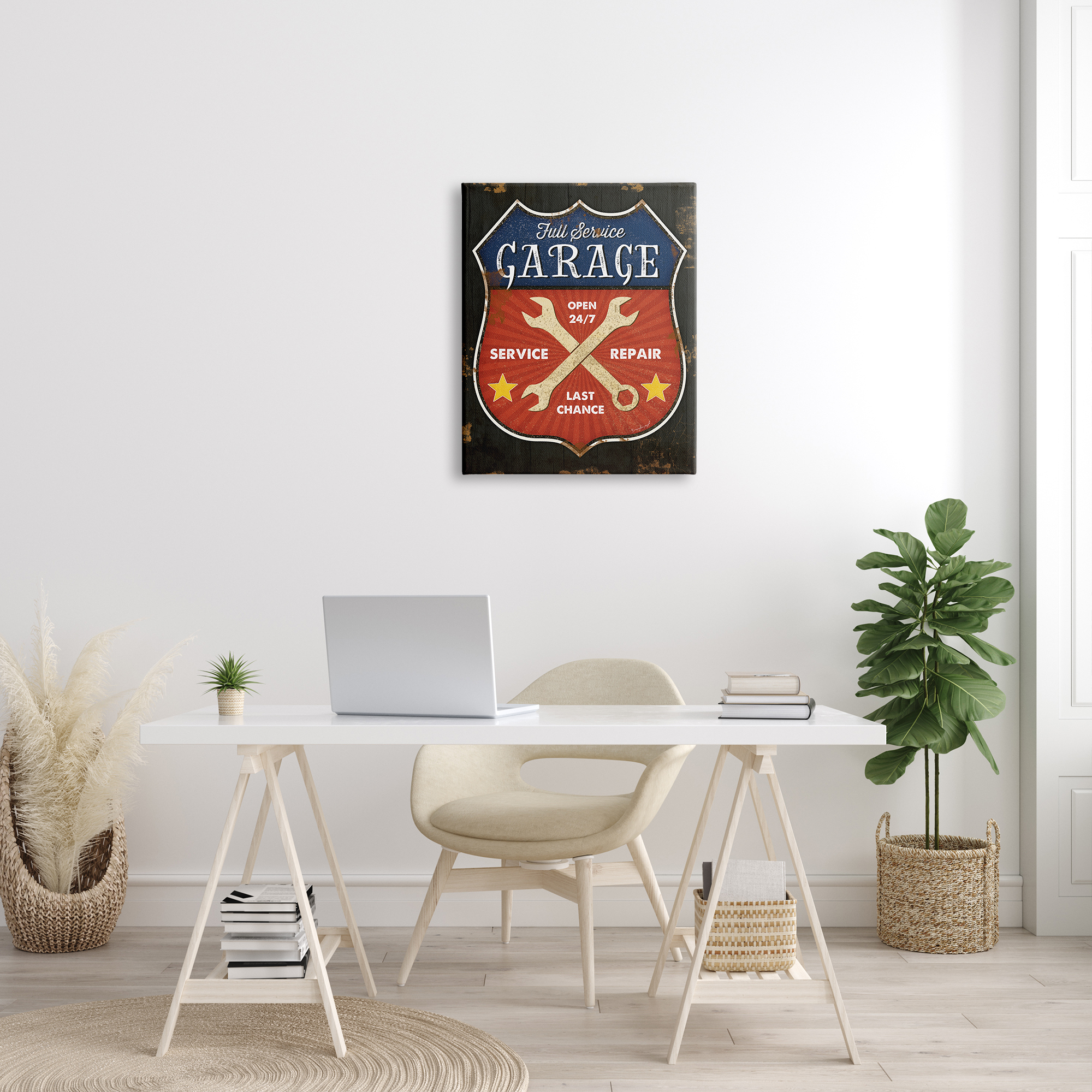 Stupell Industries Full Service Garage Sign Rustic Americana Highway Symbol, 24 x 30, Designed by Jennifer Pugh