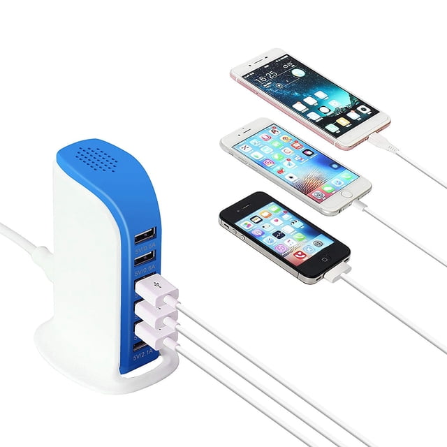 USB Charger Station 6-Port Hub USB Wall Charger/Desktop USB Charging Station with Smart Flow Technology for Galaxy S7/S6/Edge, Note 5, LG, Huawei, Xiaomi ect(Blue)