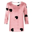 thumbnail image 4 of OKBOP Pink Womens Plus Size Tops 3/4 Sleeve Crew Neck Love Heart T-Shirts T Shirts for Women, 4 of 4