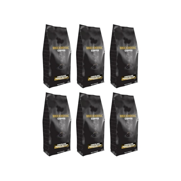 Brickhouse Chocolate Peanut Butter Flavored Ground Coffee – Nutty & Sweet, 100% Arabica, 6-Pack (12oz Bags)