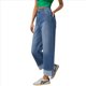thumbnail image 1 of Pantalones Vaqueros Holgados de Pierna con Cintura Alta y Puños Elásticos para Mujer Azul Oscuro L, 1 of 10