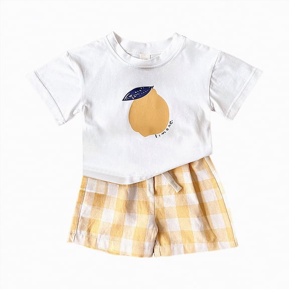NIEWTR Baby Girl Summer Outfits Baby Girls Gift Short Sleeve Crewneck Tops Shorts Set Infant Clothes Little Kids Short 2 Piece Sets Baby Girls Gift(Yellow,6-9 Months)