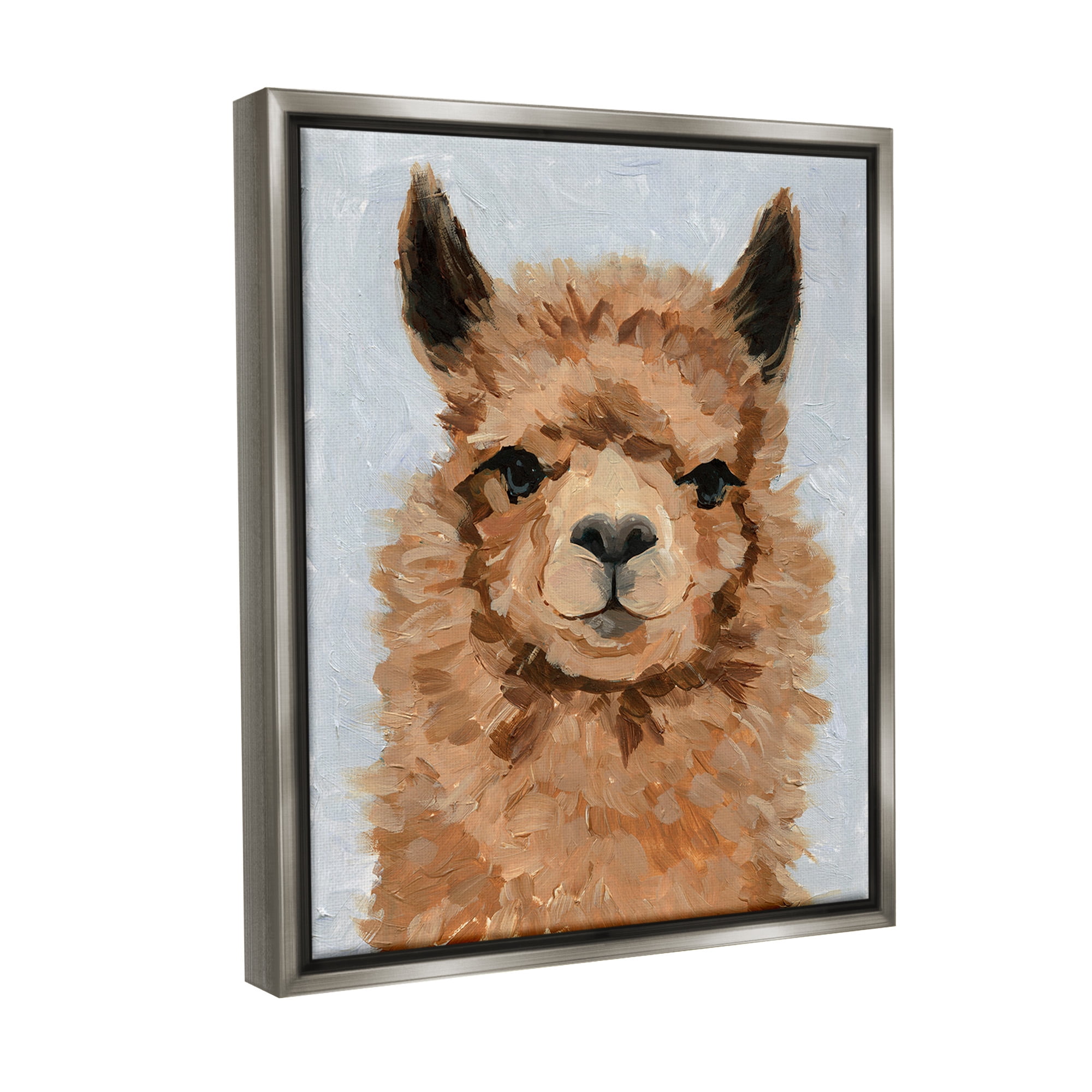 Stupell Industries Fuzzy Llama Painting Animals & Insects Painting Gray Floater Framed Canvas Art Print Wall Art, 25 x 31