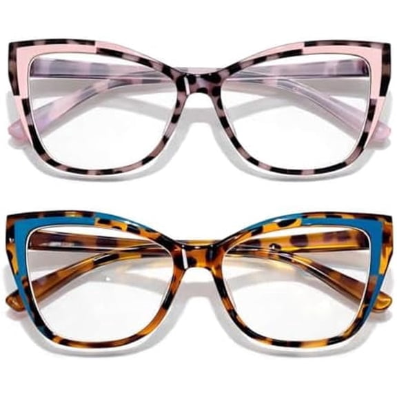 2 Pack Computer Blue Light Glasses for Women Men, Cat Eye Frame Eyewear for Screen Use