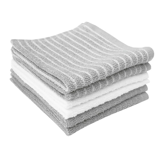RITZ Cotton Terry Horizontal Stripe Bar Mop Dish Cloth Set, 6-Pack, 12" x 12", Grey