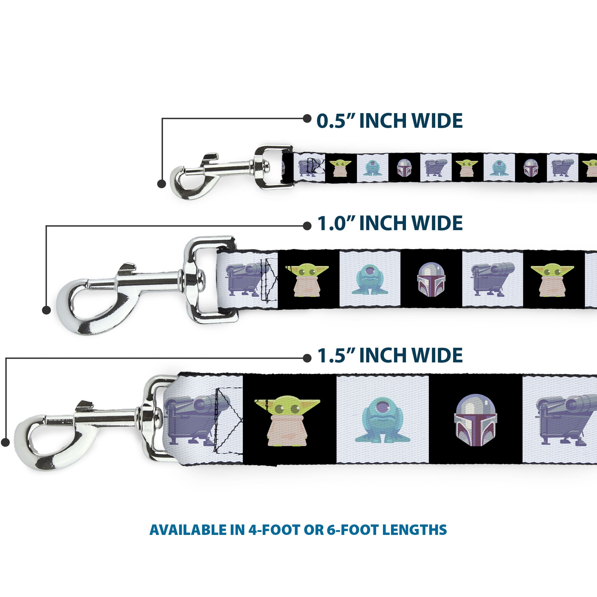 Star Wars Pet Leash, Dog Leash, Star Wars Mandalorian 4 Character Pose Blocks, 6 Feet Long 1.0 Inch Wide
