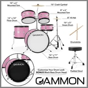 Gammon Percussion 5pc Junior Drum Set - Beginner Kit with Stool & Stands - Pink