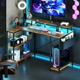 thumbnail image 4 of Costway 48" L-Shaped Gaming Desk with LED Lights & Power Outlets Storage Shelves Brown, 4 of 10