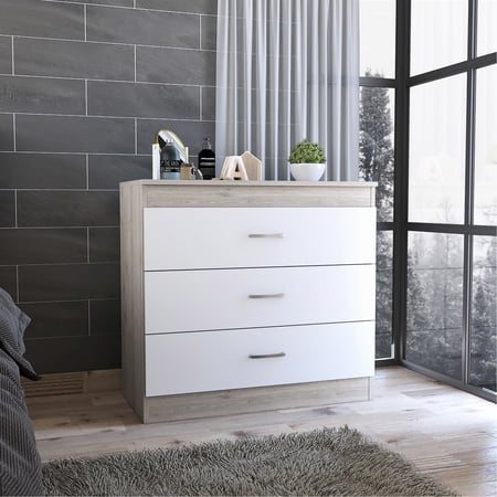 Modern Gray / White Three Drawer Chest Spacious Storage Solution Construction Sleek Metal Handle Design Dresser - White Graceful And Minimalist Drawers For Storage Structure Detail