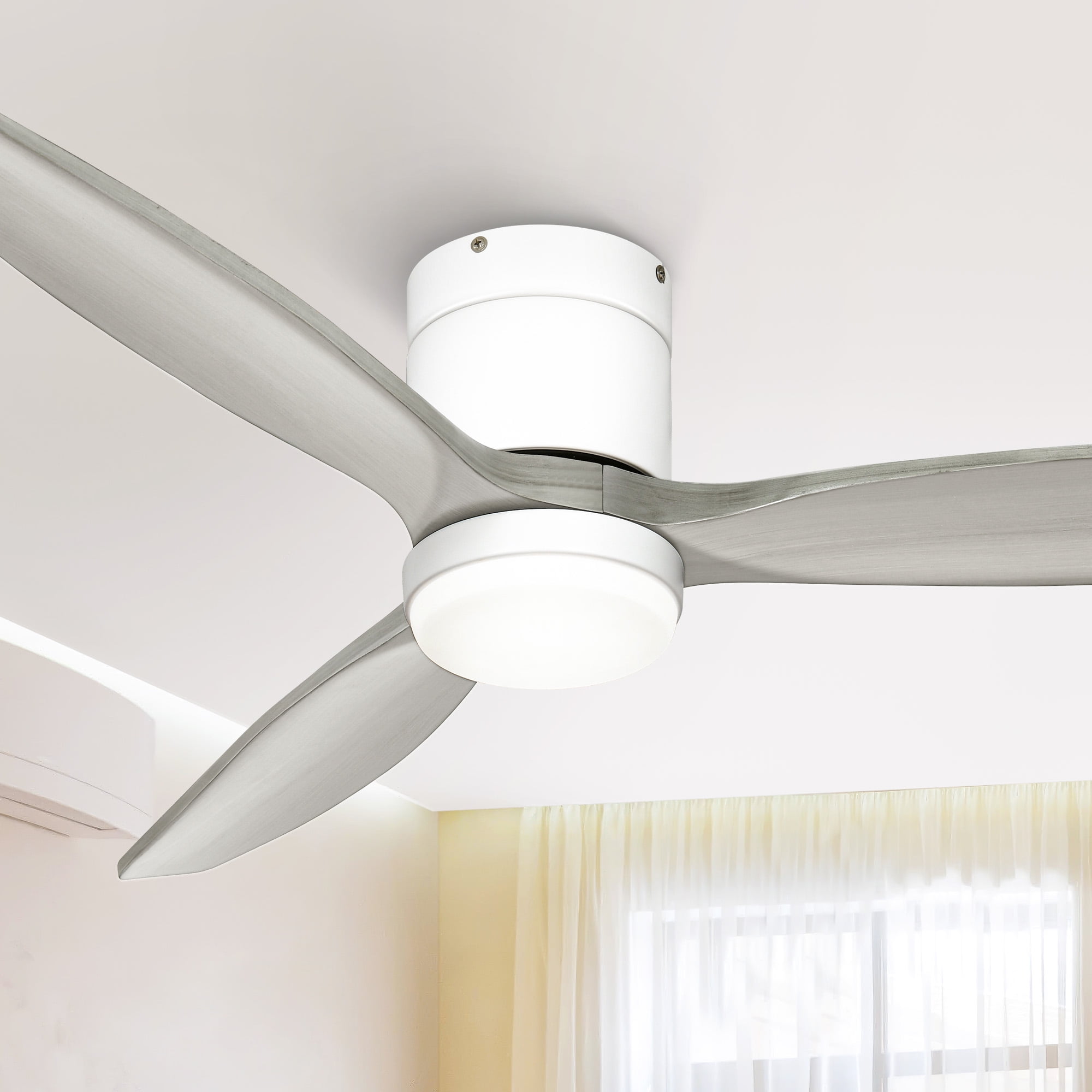 Dextrus 52in White Gray Flush Mount Ceiling Fan with Remote Control