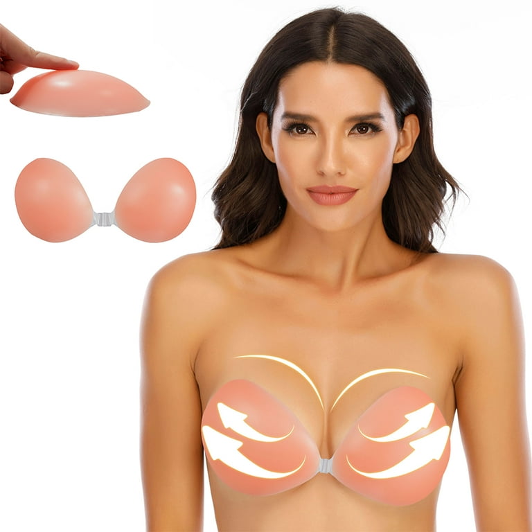 ALigoa Silicone Bra Invisible Push Up Sexy Strapless Bra Adhesive Backless  Breast Enhancer for Women Lady Nipple Cover, Cup D