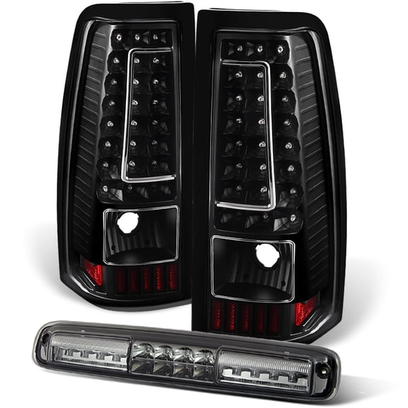 AKKON - For Chevy Silverado Sierra LED Black Rear Tail Lights Replacement   Smoke LED 3rd Brake Cargo Light Lamp