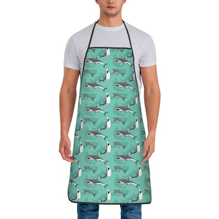 

Wukai Great White Shark Print Aprons Adjustable Bib Aprons Cooking Kitchen Chef Apron for Women and Men