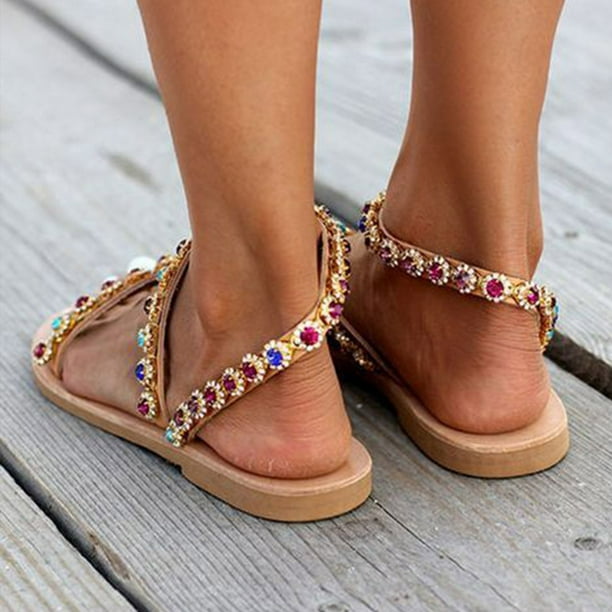 Zanvin Womens Sandals Clearance Women's Roman Style Diamond Slip
