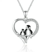 Coachuhhar Penguin Necklace Sterling Silver Mom Necklace Mama Heart Penguin Pendant Necklace Cute Animal Necklace Friendship Necklace Mothers Gifts for Mom Girlfriend Wife