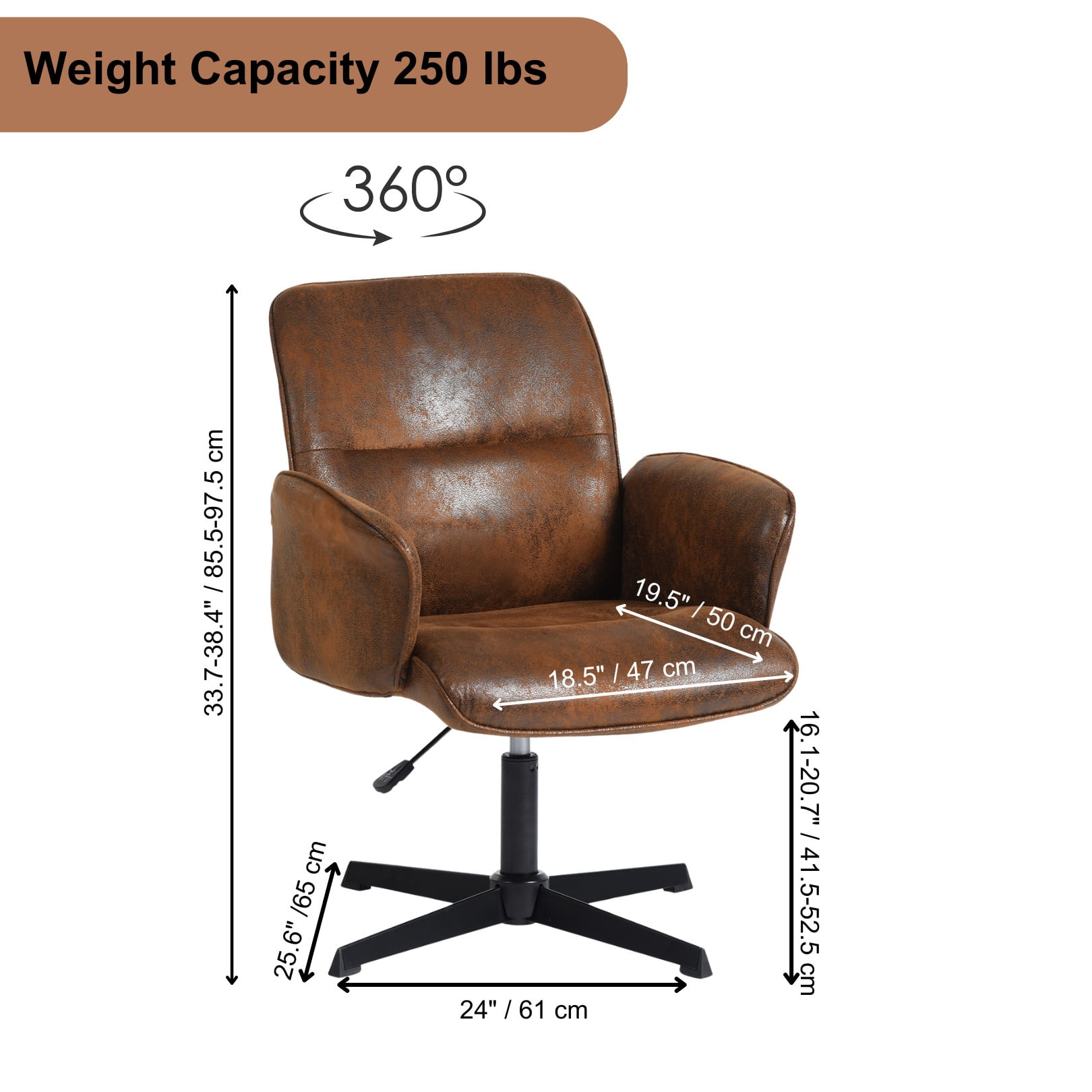 Homy Casa Office Desk Chair, Swivel Height Adjustable Criss-cross Computer Chairs Armchair Brown