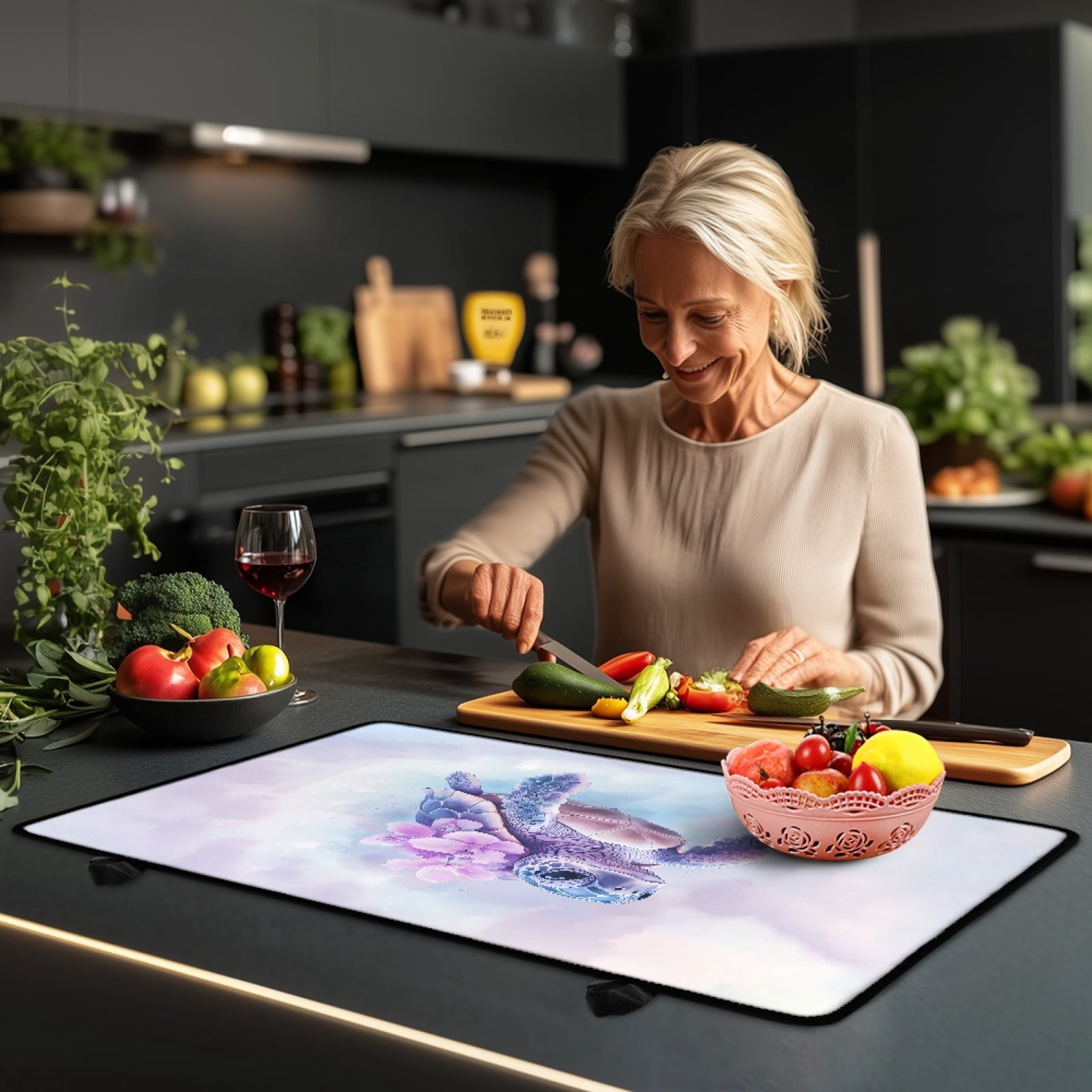 SEANATIVE Stove Top Cover for Gas Stove Foldable Ceramic Top Stove Cover Heat Resistant Glass Cooktop Covers Wear-resistant Washer Dryer Top Protector Range Cover, Sea Turtle Flower Light Violet