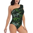 thumbnail image 3 of Haiem Lush Foliage Green Plant Women's One Piece Swimsuits Tummy Control One Shoulder Bathing Suits Ruffle Swimwear-Large, 3 of 8
