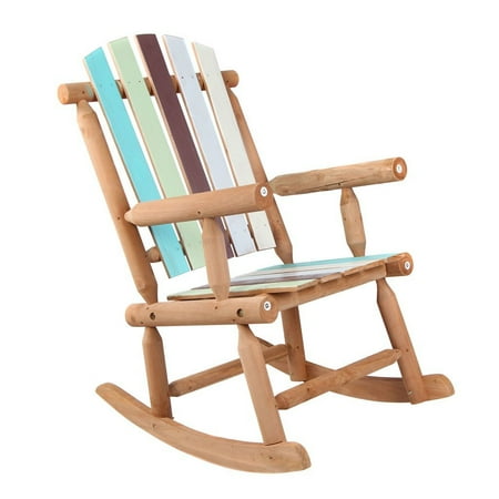 Wooden Rocking Chair Large Space Colorful Painted For Patio And Garden
