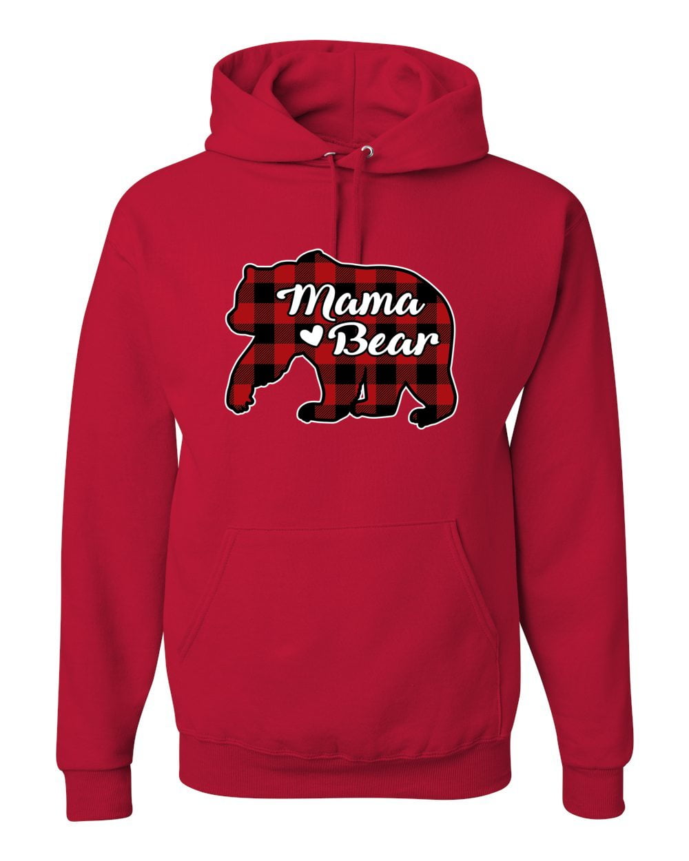 Wild Bobby Mama Bear Cool Plaid Matching Design Ugly Christmas Sweater Unisex Graphic Hoodie Sweatshirt, Red, Large, Adult Unisex