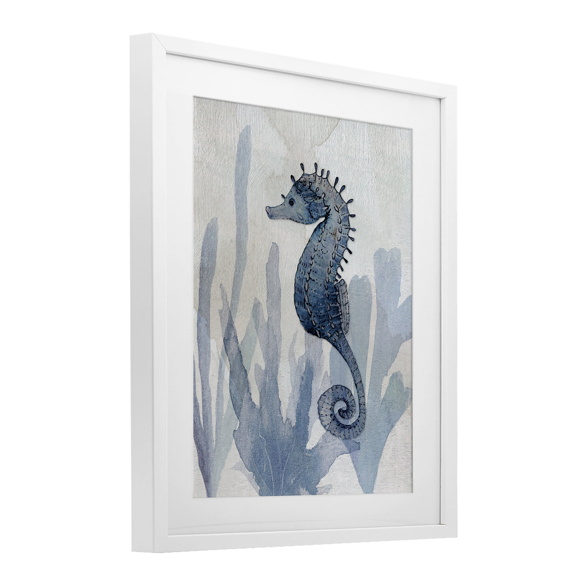 Stupell Industries Organic Seaweed & Seahorse White Framed Print Under Glass, design by Susan Jill