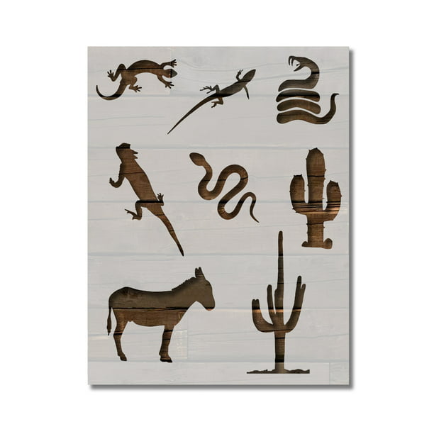 Desert Animals Stencil Lizard Snake Cactus Template Reusable  x 11 for  Painting on Walls, Wood, Etc. By Stencilville 