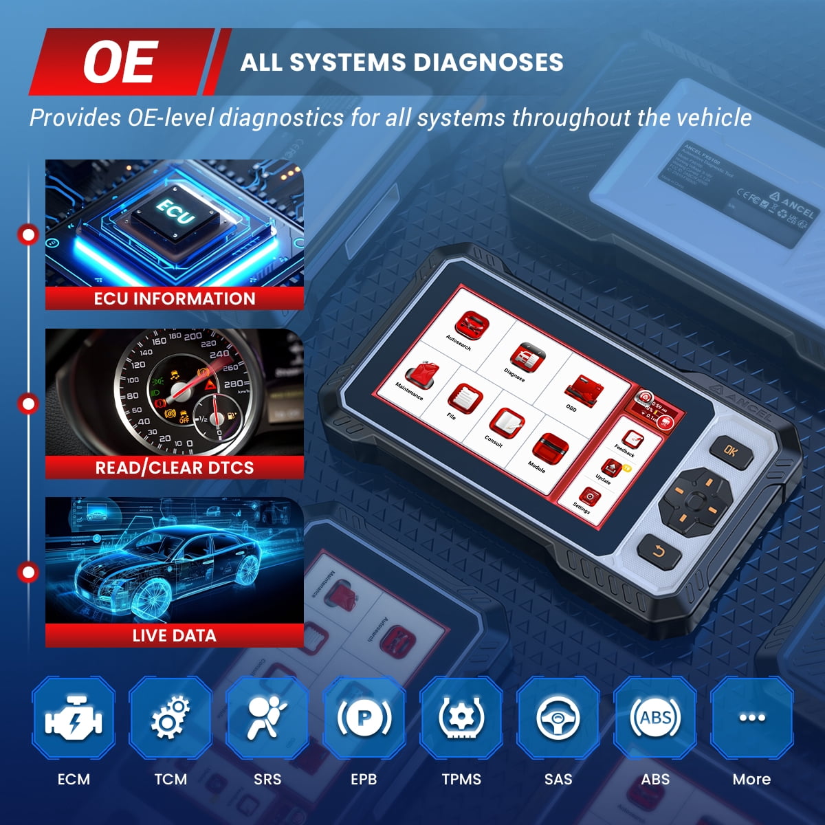 ANCEL FX6100 Bidirectional OBD2 Scanner, All System Car Diagnostic Scan ToolTool with 15+ Reset, EPB/BMS/SAS/DPF Reset/ABS Bleeding/Injector Cod-ing, FCA&CANFD, AutoScan, Free Upgrade