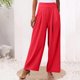 thumbnail image 2 of Pantalones palazzo anchos de color liso para mujer: cintura alta con cinturilla elástica, poliéster y spandex, pantalones largos informales con bolsillos laterales., 2 of 7