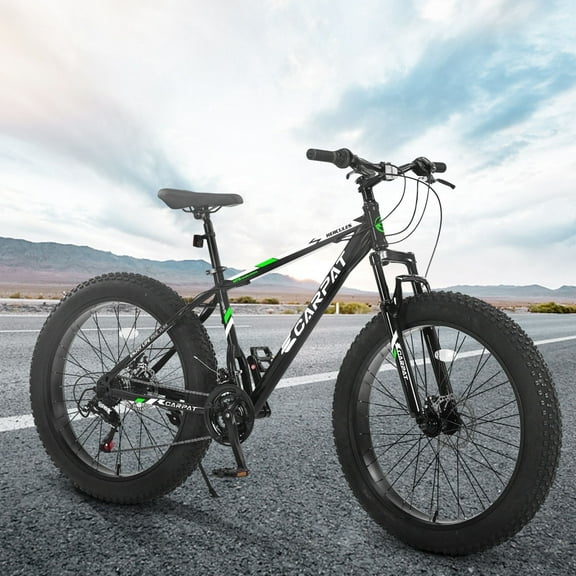 26-Inch Fat Tire Bike, Shimano 21-Speed Trail & Urban Mountain Bike with Disc Brakes – Black