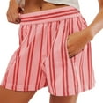 thumbnail image 2 of felwors Women Striped Boxer Shorts Elastic High Rise Pajama Bottoms Casual Lounge Shorts with Pockets Sleepwear Red, XL, 2 of 4