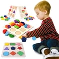 thumbnail image 3 of TIELUTT Wooden Geometric Shapes Montessori Puzzle Sorting Math Bricks Preschool Learning Educational Toddler Learning Ages 1-2 Educational Keyboard Multiplication Bead Big for Kids Fractiles-7, 3 of 7