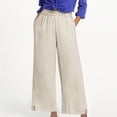 thumbnail image 2 of ABATAB Womens Casual Pants Wide Leg High Waist Palazzo Pants Cotton Linen Trousers Summer Beach Vacation Outfits, 2 of 7