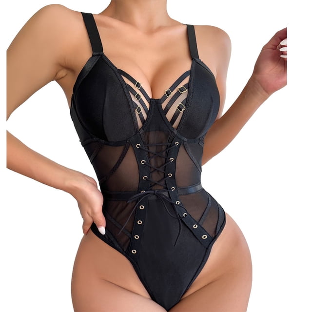 WZXFASHION Lingerie pour Femmes Aguichant en Maille Combinaison Lingerie Aguichant sous-Vêtements Noir m