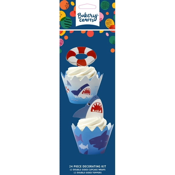 Shark Cupcake and Treat Wraps for Celebrations (24 pieces)
