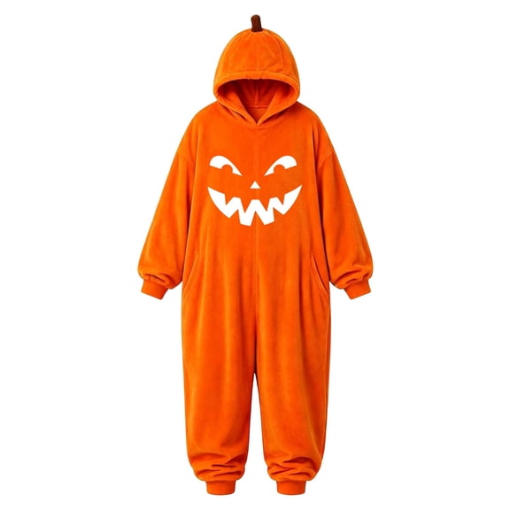Kids Pumpkin Lantern Hooded Onesie Plush Halloween Pumpkin Romper with Hood One Piece Jumpsuit