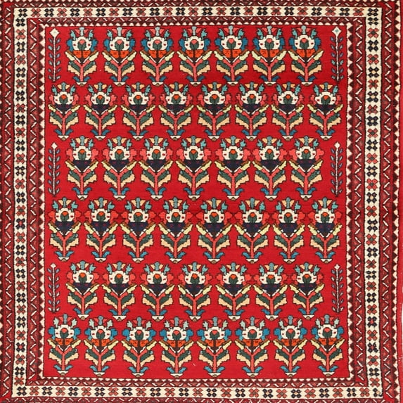 Ahgly Company Machine Washable Indoor Square Traditional Dark Almond Brown Area Rugs, 3' Square