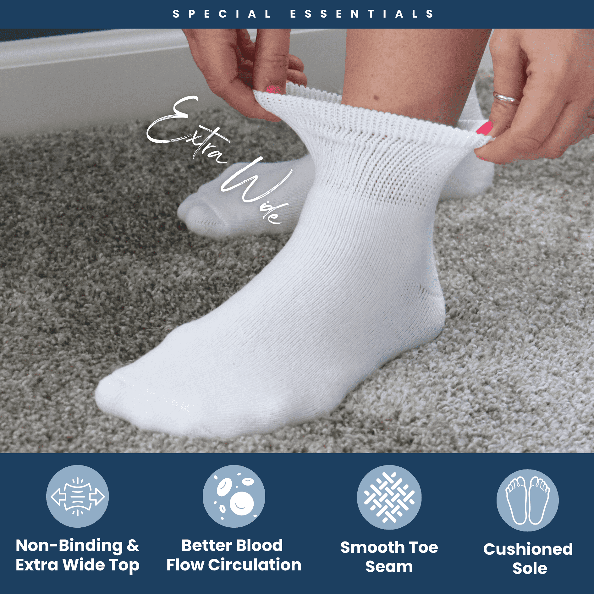 Special Essentials Diabetic Socks Ankle for Men & Women – 12 Pairs of Non-Binding Moisture-Wicking Neuropathy Socks