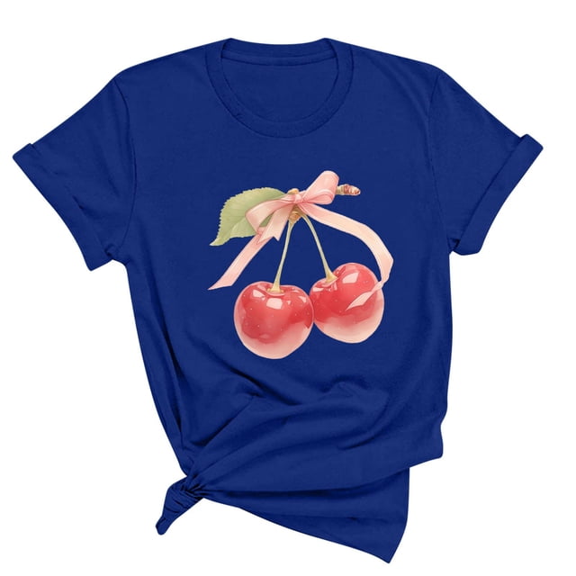 Blusas de Manga Corta para las Mujeres Divertida Impresión Cuello Redondo Camiseta Vintage, Blusas de Primavera para las Mujeres