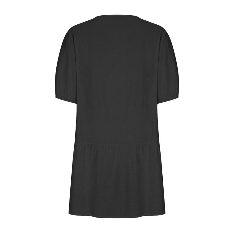 Meichang Summer Dresses for Women 2025 Short Sleeve Crew Neck Mini Dresses Solid Loose Fit Ruffle Hem Short Dresses Flowy Casual Dresses
